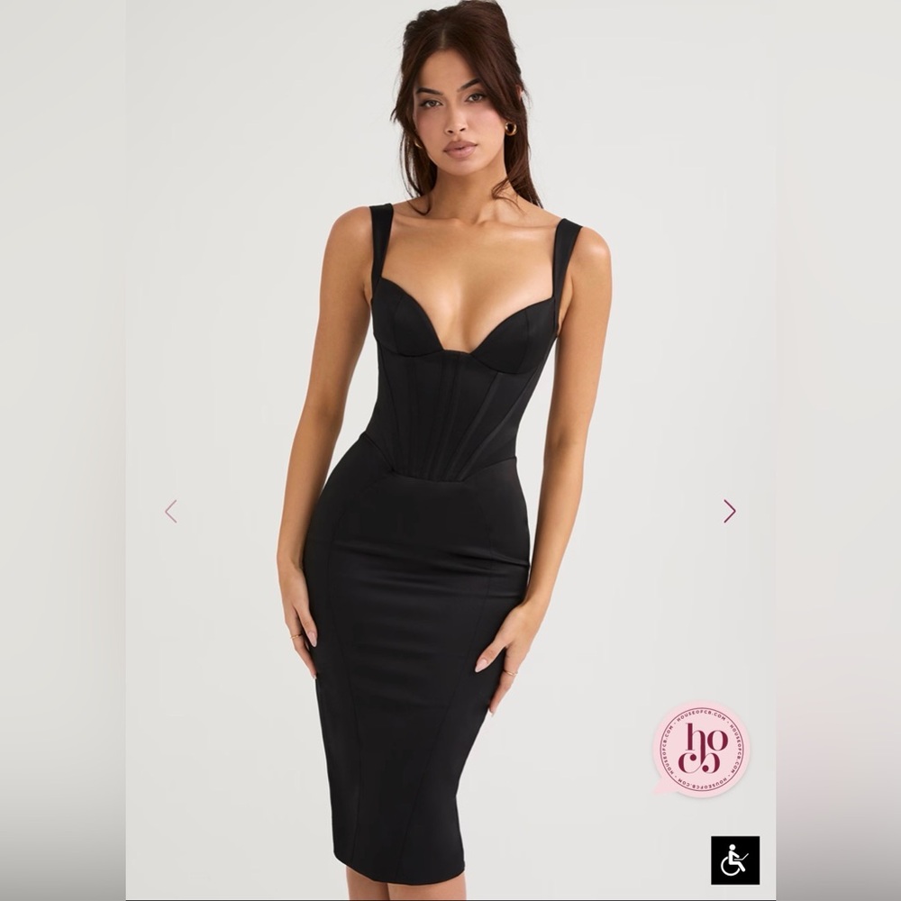 House of CB Black Corseted Bustier Midi Fiorella Dress - Sold Out